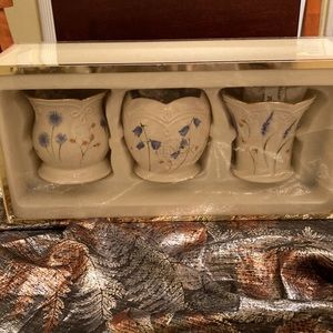 NIB classic Lenox set of 3 floral porcelain votives with tea light candles